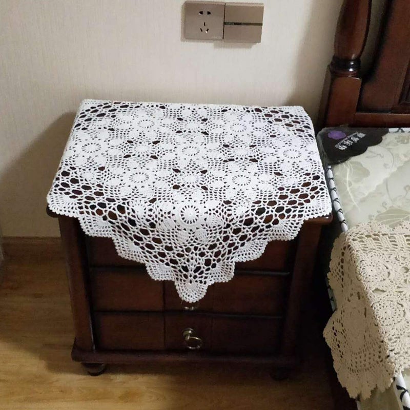 Damanni White Cotton Handmade Crochet Lace Table Cloth Doilies Doily Square 23 Inch - Image 1